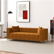 Pemberly Row Velvet Upholstered  Square Arm Couch in Cognac Tan