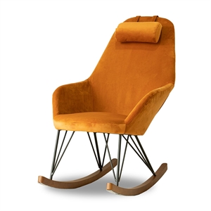 pemberly row mid-century tight back velvet rocking chair in orange