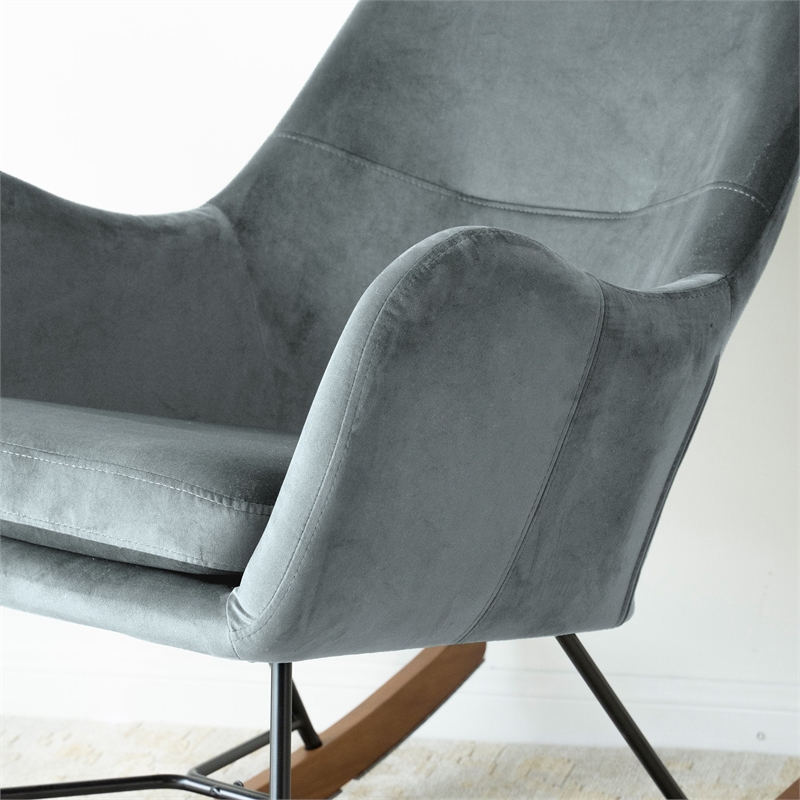 Pemberly Row Mid-Century Tight Back Velvet Rocking Chair in Dark Grey