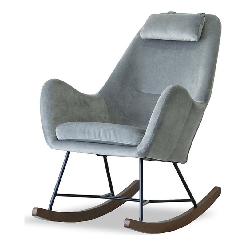 Pemberly Row Mid-Century Tight Back Velvet Rocking Chair in Dark Grey