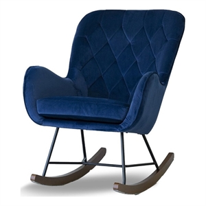 pemberly row mid-century tight back velvet rocking chair in blue
