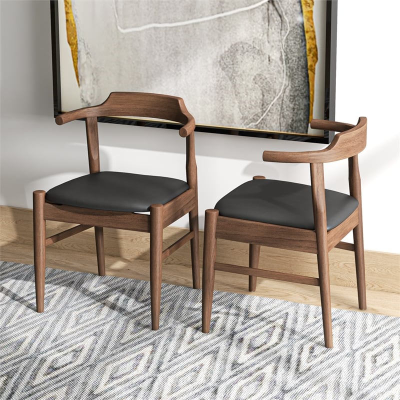 Pemberly Row Mid-Century Faux Leather Dining Chair in Black (Set of 2)