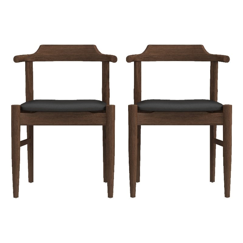 Pemberly Row Mid-Century Faux Leather Dining Chair in Black (Set of 2)
