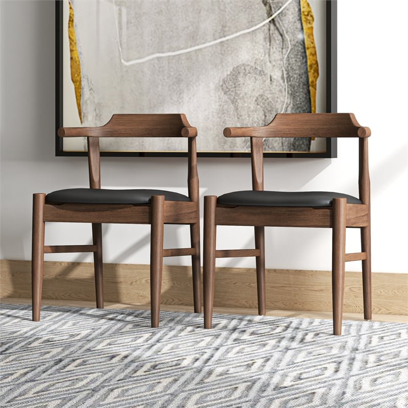Pemberly Row Mid-Century Faux Leather Dining Chair in Black (Set of 2)