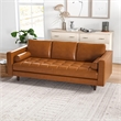 Pemberly Row Mid-Century Genuine Aniline Leather Pillow Back Sofa in Tan
