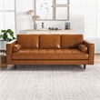 Pemberly Row Mid-Century Genuine Aniline Leather Pillow Back Sofa in Tan