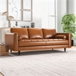Pemberly Row Mid-Century Genuine Aniline Leather Pillow Back Sofa in Tan