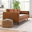Pemberly Row Mid-Century Genuine Aniline Leather Pillow Back Sofa in Tan