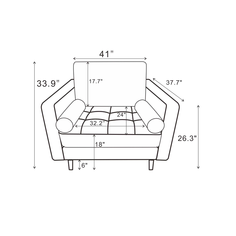 Pemberly Row Mid-Century Pillow Back Genuine Leather Upholstered Armchair in Tan