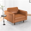 Pemberly Row Mid-Century Pillow Back Genuine Leather Upholstered Armchair in Tan