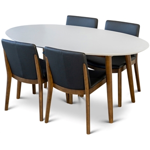 Pemberly Row 5-Piece Oval Dining Set w/ 4 Faux Leather dining chairs in Black