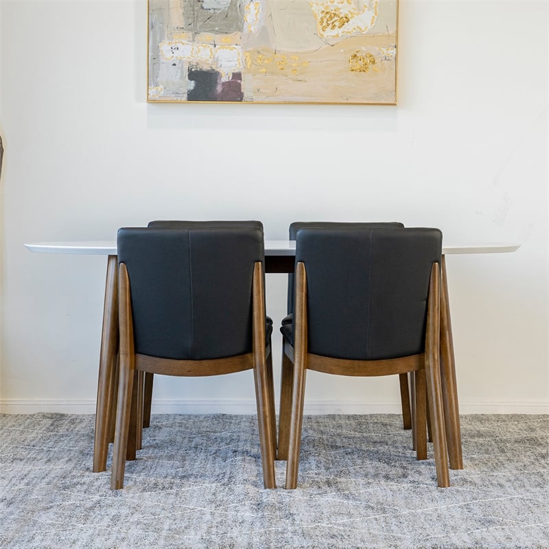 Pemberly Row 5-Piece Oval Dining Set w/ 4 Faux Leather dining chairs in Black