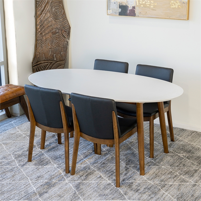 Pemberly Row 5-Piece Oval Dining Set w/ 4 Faux Leather dining chairs in Black