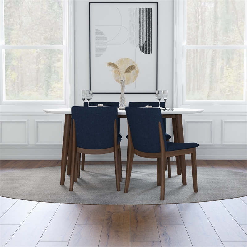Pemberly Row 5-Piece Mid-Century Solid Wood Oval Dining Set in Blue