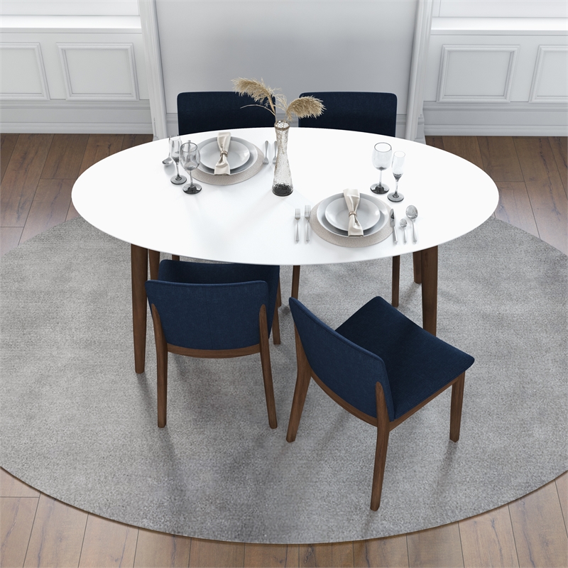 Pemberly Row 5-Piece Mid-Century Solid Wood Oval Dining Set in Blue