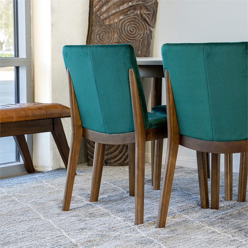 Pemberly Row 5-Piece Modern Oval Dining Set w/ 4 Velvet Dining Chairs in Green