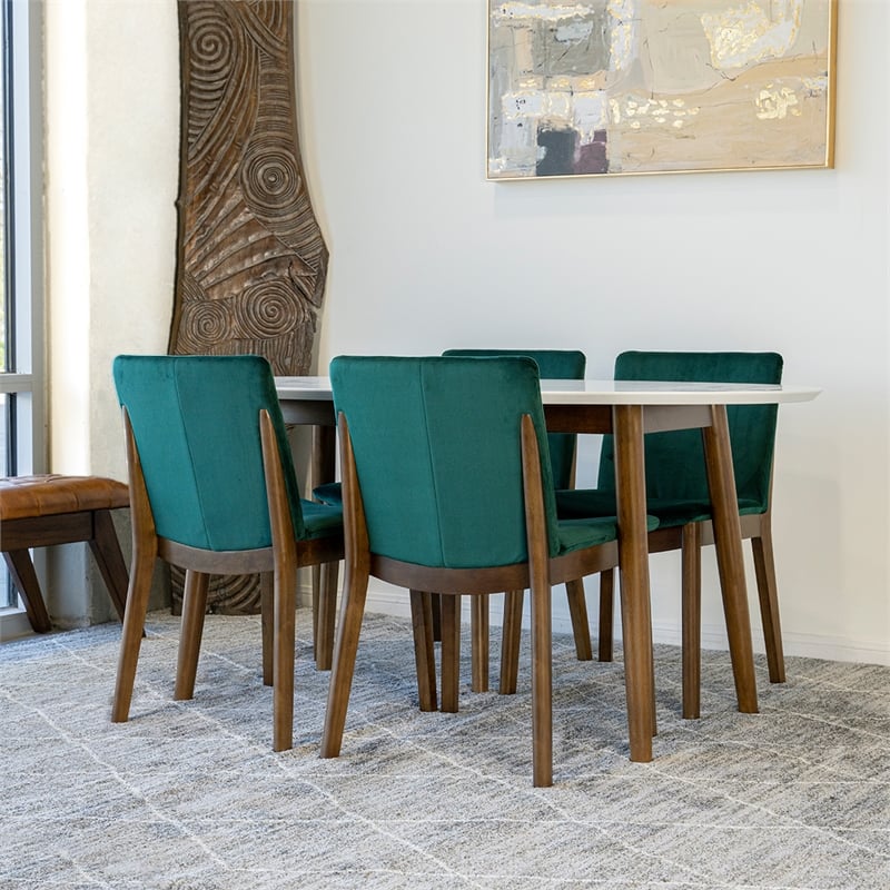 Pemberly Row 5-Piece Modern Oval Dining Set w/ 4 Velvet Dining Chairs in Green