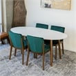 Pemberly Row 5-Piece Modern Oval Dining Set w/ 4 Velvet Dining Chairs in Green