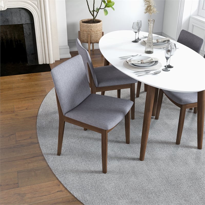 Pemberly Row 5-Piece Modern Dining Set w/ 4 Fabric Dining Chairs in Light Gray