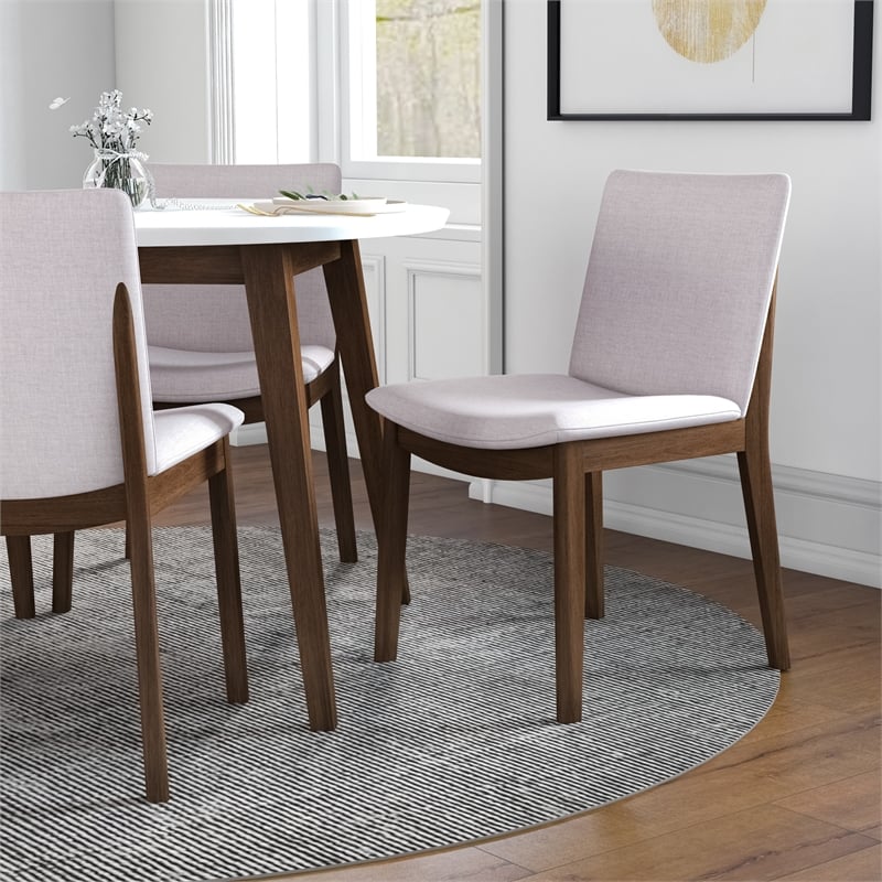 Pemberly Row 5-Piece Modern Round Dining Set w/ 4 Fabric DiningChairs in Beige