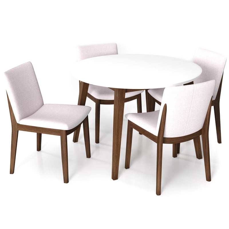 Pemberly Row 5-Piece Modern Round Dining Set w/ 4 Fabric DiningChairs in Beige