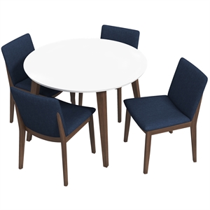 Pemberly Row 5-Piece Mid-Century Dining Set w/ 4 Velvet Dining Chairs in Blue