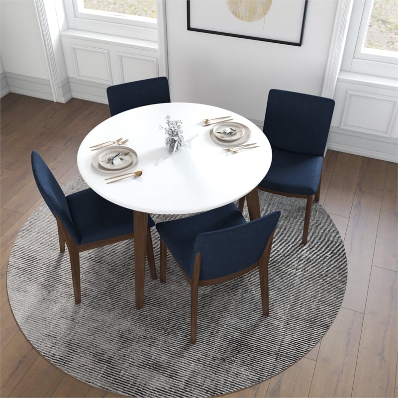 Pemberly Row 5-Piece Mid-Century Dining Set w/ 4 Velvet Dining Chairs in Blue