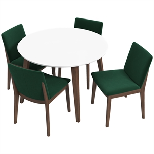 Pemberly Row 5-Piece Modern Round Dining Set w/ 4 Velvet Dining Chairs in Green