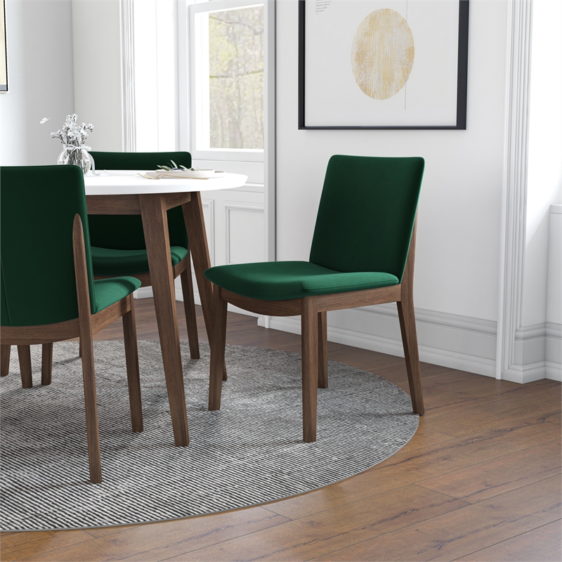 Pemberly Row 5-Piece Modern Round Dining Set w/ 4 Velvet Dining Chairs in Green