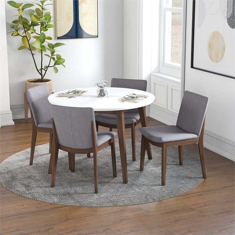 Pemberly Row 5-Piece Mid-Century Solid Wood Round Dining Set in Light Gray