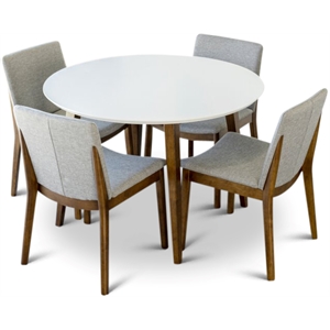 Pemberly Row 5-Piece Mid-Century Solid Wood Round Dining Set in Light Gray