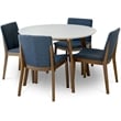 Pemberly Row 5-Piece Mid-Century Dining Set with 4 Fabric dining chairs in Blue