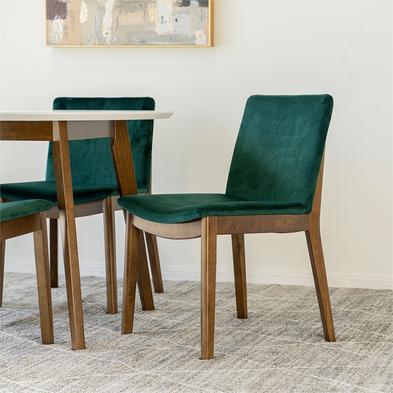 Pemberly Row 5-Piece Modern Round Dining Set w/ 4 Velvet Dining Chairs in Green