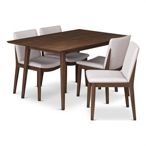 Pemberly Row 5-Piece Mid-Century Dining Set w/ 4 Fabric dining chairs in Beige