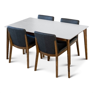 Pemberly Row 5-Piece Modern Dining Set w/ 4 Faux Leather dining chairs in Black