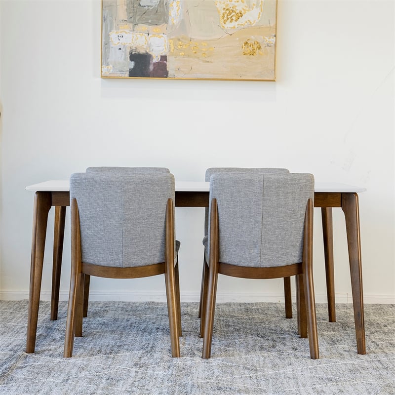 Pemberly Row 5-Piece Modern Dining Set w/ 4 Fabric Dining Chairs in Light Gray