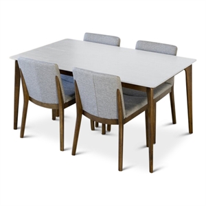 Pemberly Row 5-Piece Modern Dining Set w/ 4 Fabric Dining Chairs in Light Gray