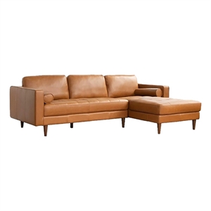 Pemberly Row Mid-Century Leather Cushion Back Right-Facing Sectional in Tan