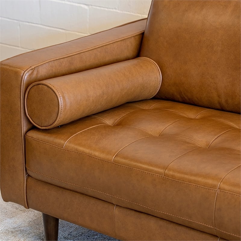 Pemberly Row Mid-Century Leather Cushion Back Right-Facing Sectional in Tan