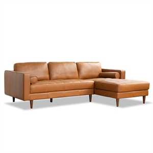 pemberly row mid-century l-shaped leather right-facing sectional in tan