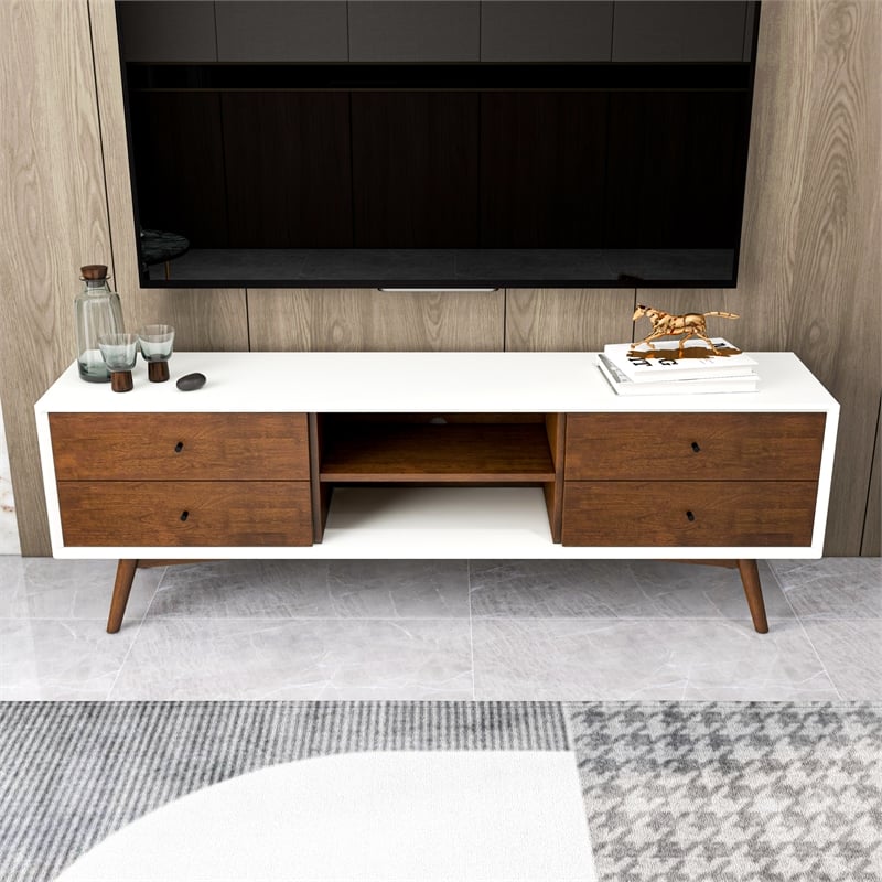 Pemberly Row Mid-Century Solid Wood TV Stand for TVs up to 65