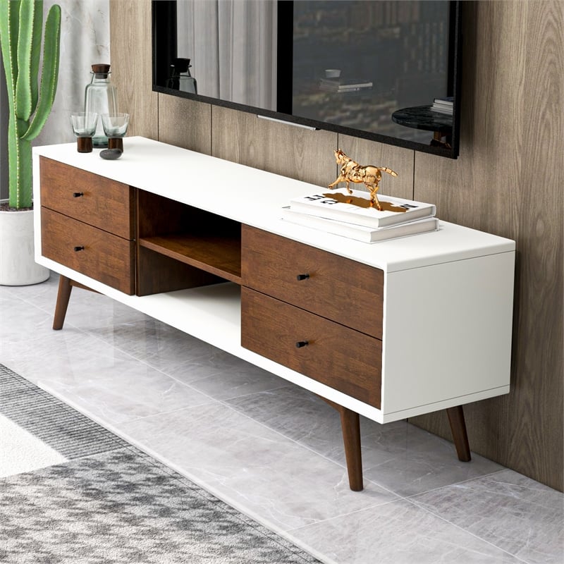 Pemberly Row Mid-Century Solid Wood TV Stand for TVs up to 65