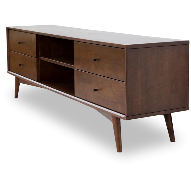 Pemberly Row MidCentury Modern Solid Wood TV Stand in Brown (for TVs
