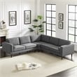 Pemberly Row Mid-Century L-Shaped Pillow Back Fabric Corner Sofa in Dark Gray