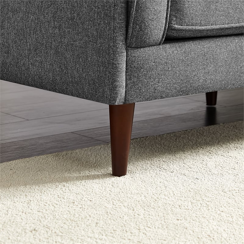 Pemberly Row Mid-Century L-Shaped Pillow Back Fabric Corner Sofa in Dark Gray