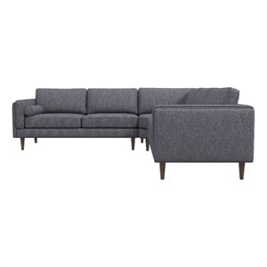 Pemberly Row Mid-Century L-Shaped Pillow Back Fabric Corner Sofa in Dark Gray