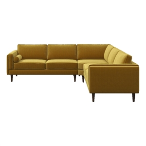 Pemberly Row Mid-Century L-Shaped Pillow Back Velvet Corner Sofa in Gold
