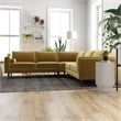 Pemberly Row Mid-Century L-Shaped Pillow Back Velvet Corner Sofa in Gold