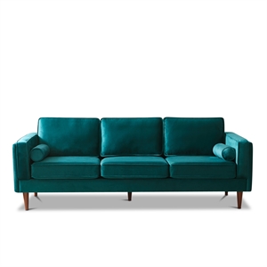 Pemberly Row 18&quot Mid-Century Velvet Pillow Back Sofa in Teal Turquoise