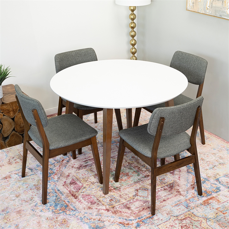 Pemberly Row 5-Piece Mid-Century Dining set w/ 4 Fabric Dining Chairs in Gray